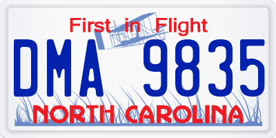 NC license plate DMA9835