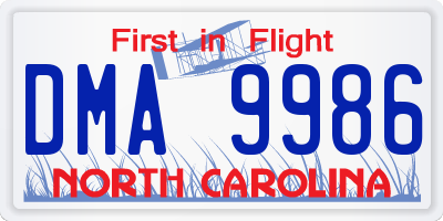 NC license plate DMA9986
