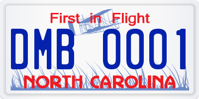 NC license plate DMB0001