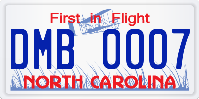 NC license plate DMB0007