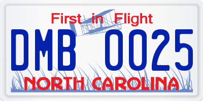 NC license plate DMB0025