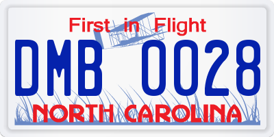 NC license plate DMB0028