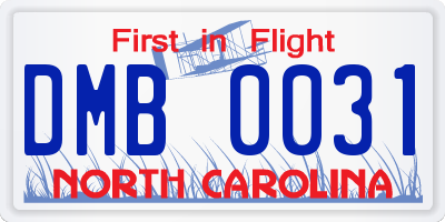 NC license plate DMB0031