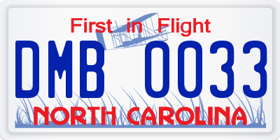 NC license plate DMB0033