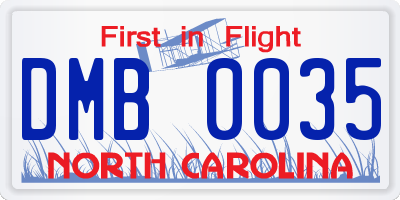 NC license plate DMB0035