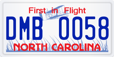 NC license plate DMB0058