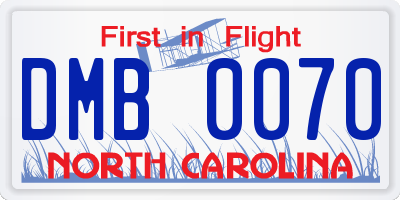 NC license plate DMB0070
