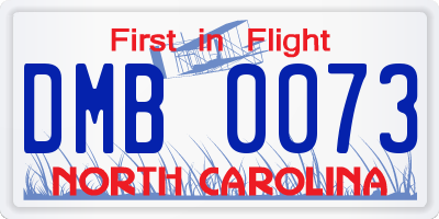 NC license plate DMB0073