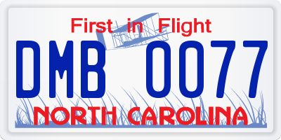 NC license plate DMB0077