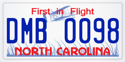 NC license plate DMB0098