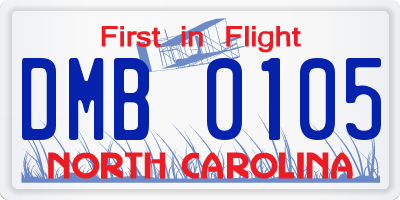 NC license plate DMB0105