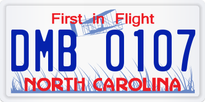 NC license plate DMB0107