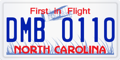 NC license plate DMB0110