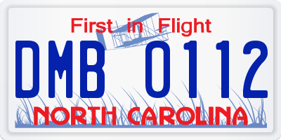 NC license plate DMB0112