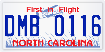 NC license plate DMB0116