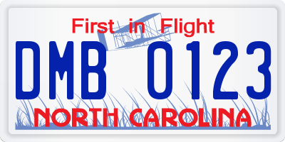 NC license plate DMB0123