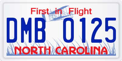 NC license plate DMB0125