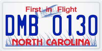 NC license plate DMB0130