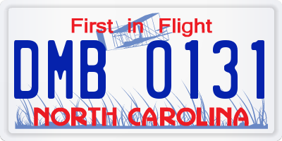 NC license plate DMB0131