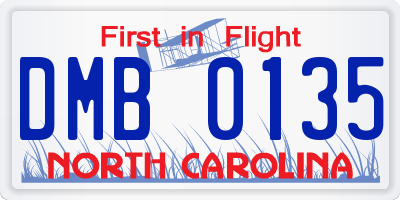 NC license plate DMB0135