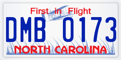 NC license plate DMB0173