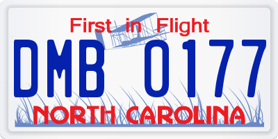 NC license plate DMB0177