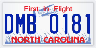 NC license plate DMB0181