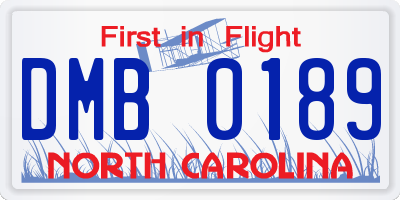 NC license plate DMB0189