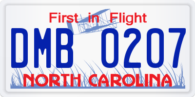 NC license plate DMB0207