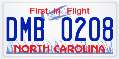 NC license plate DMB0208