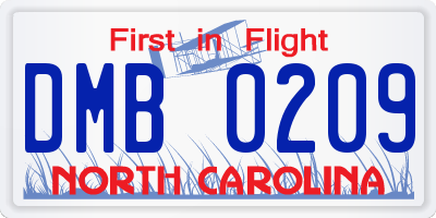 NC license plate DMB0209