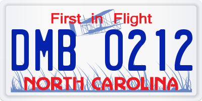 NC license plate DMB0212