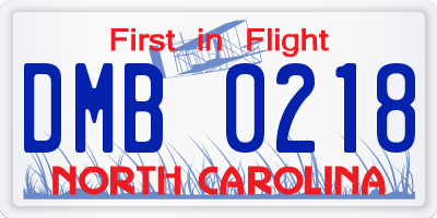 NC license plate DMB0218