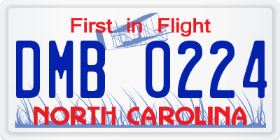 NC license plate DMB0224