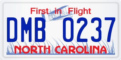 NC license plate DMB0237