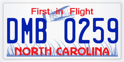 NC license plate DMB0259