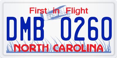 NC license plate DMB0260