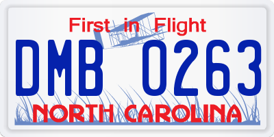 NC license plate DMB0263