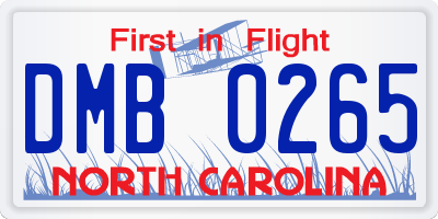 NC license plate DMB0265