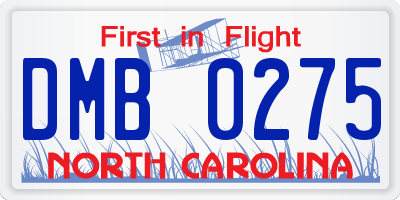 NC license plate DMB0275