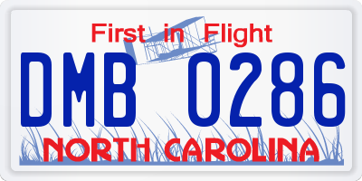 NC license plate DMB0286