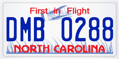 NC license plate DMB0288