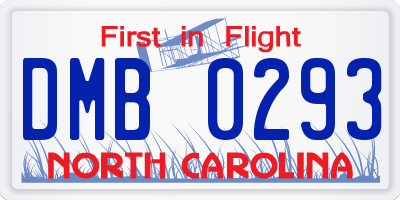 NC license plate DMB0293