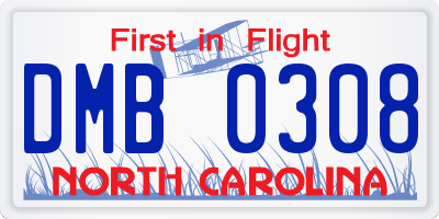 NC license plate DMB0308