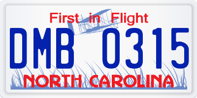 NC license plate DMB0315