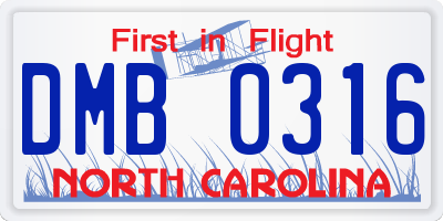 NC license plate DMB0316