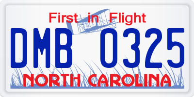 NC license plate DMB0325