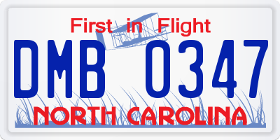 NC license plate DMB0347