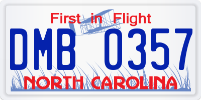 NC license plate DMB0357