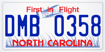NC license plate DMB0358